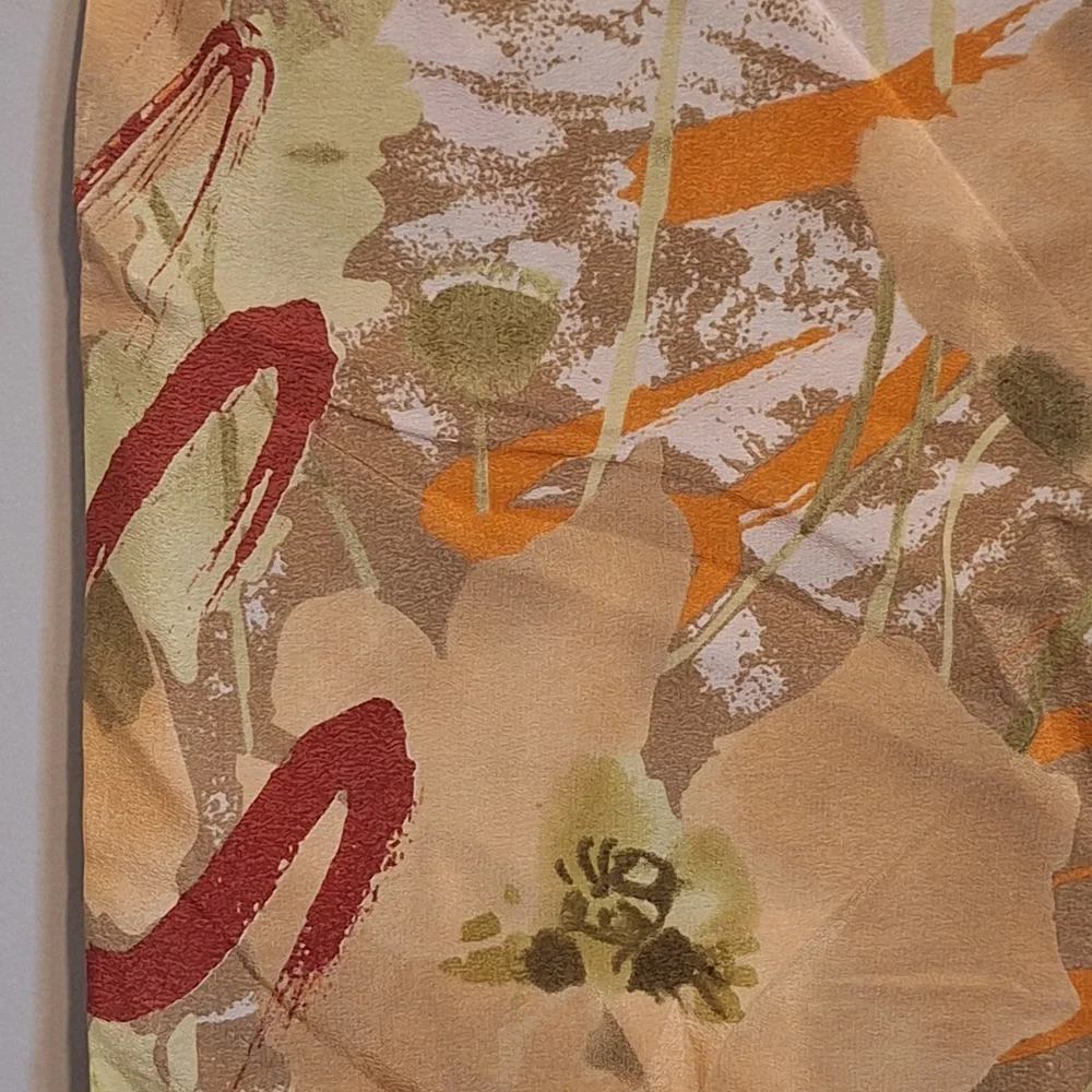 QIFANG 100% SILK Floral Print Scarf with Black Border